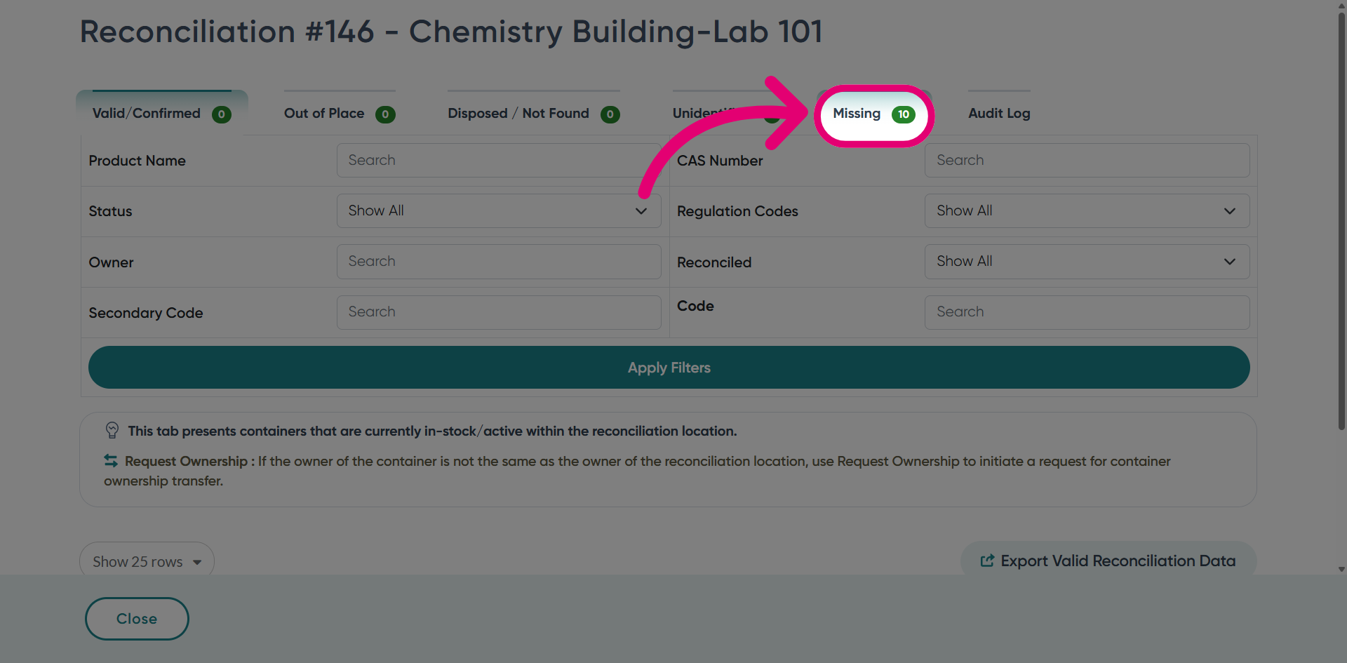 Switch to the 'Missing' tab