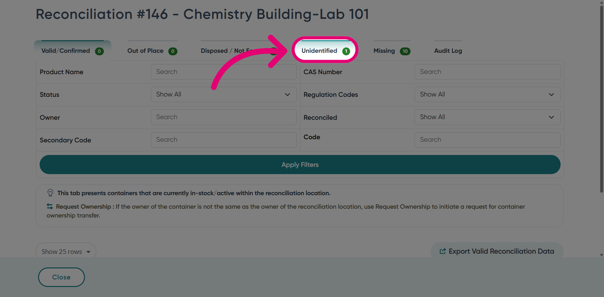 Switch to the 'Unidentified' tab