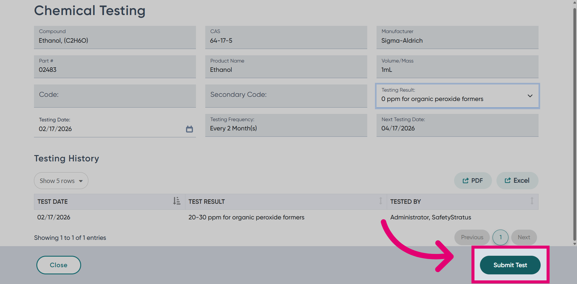 Finalize Test Submission