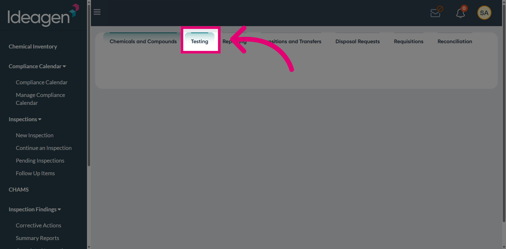 Access Testing Menu