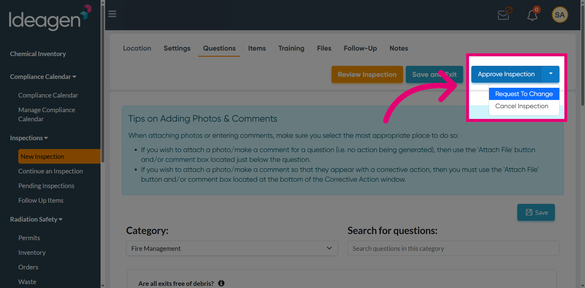 Select Request Change Option