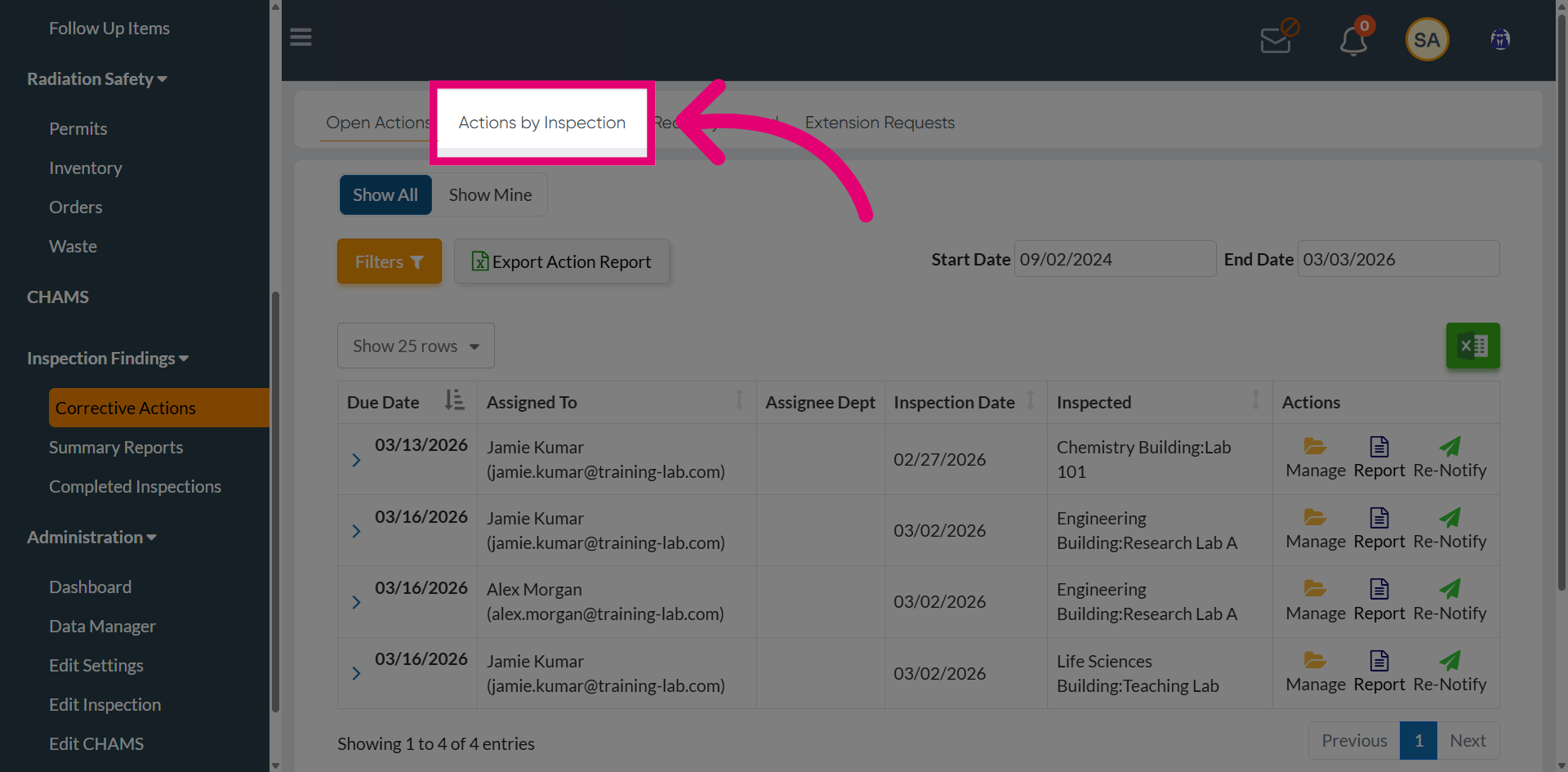 Filter Actions by Inspection