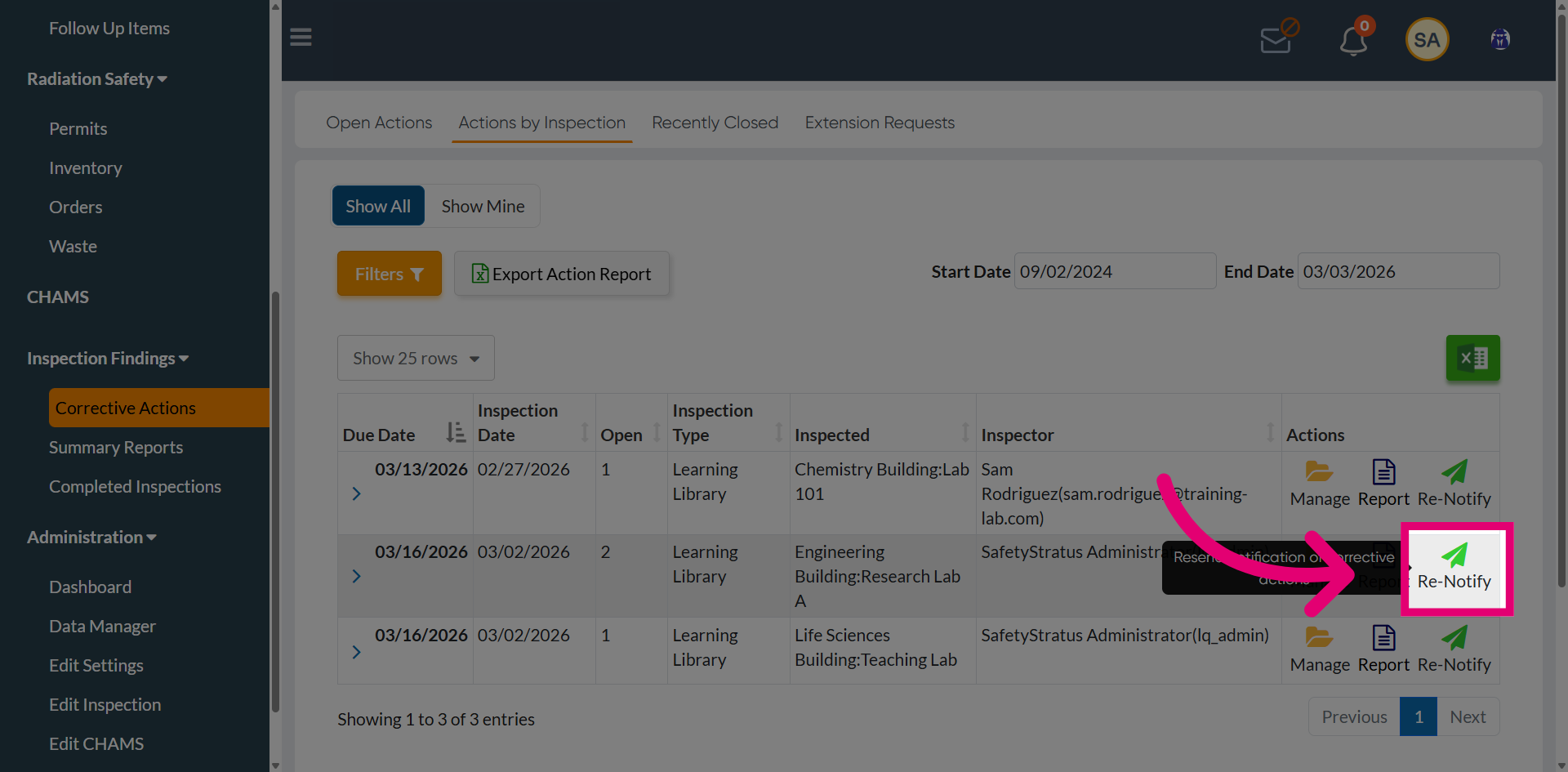 Select Specific Corrective Action