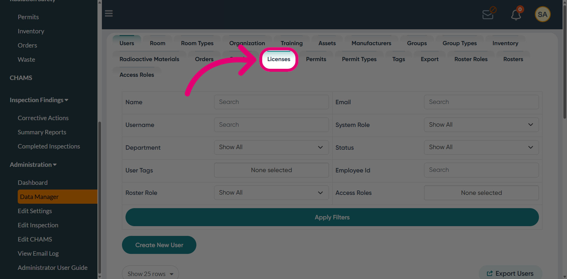 Switch to the 'Licenses' tab