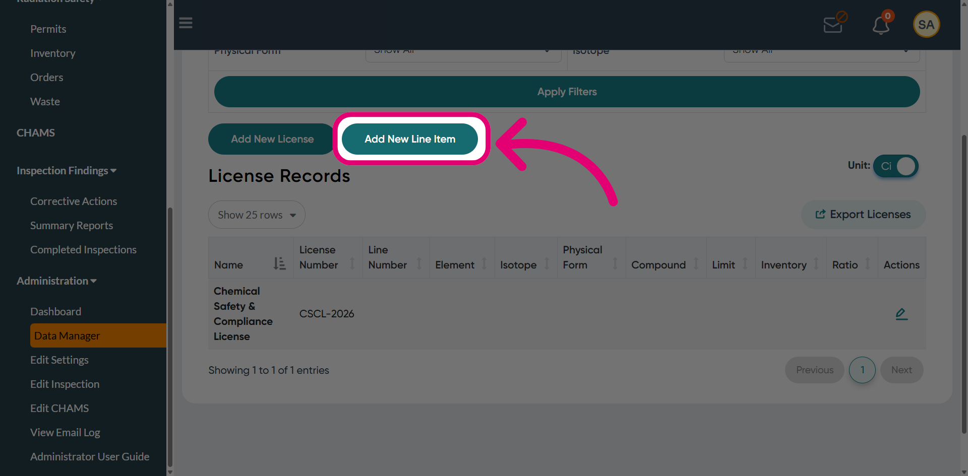 Click 'Add New Line Item'
