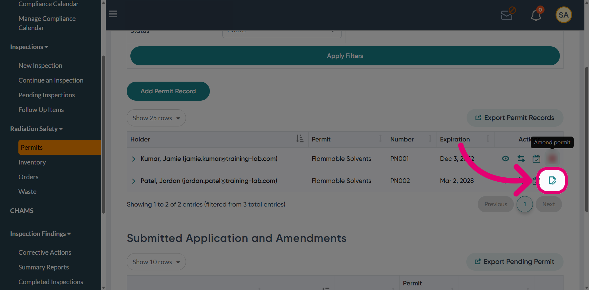 Click 'Amend permit'