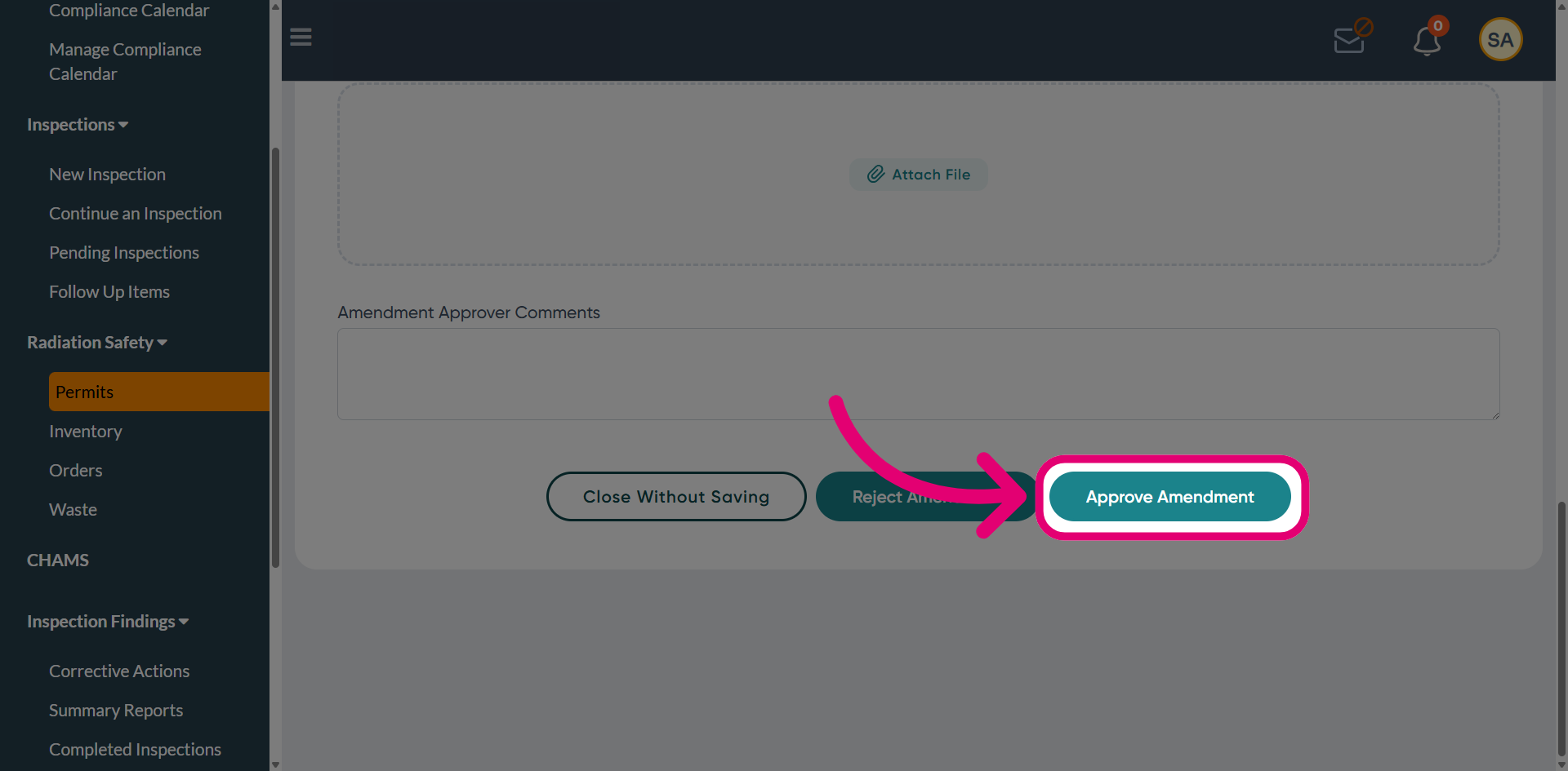 Click 'Approve Amendment'