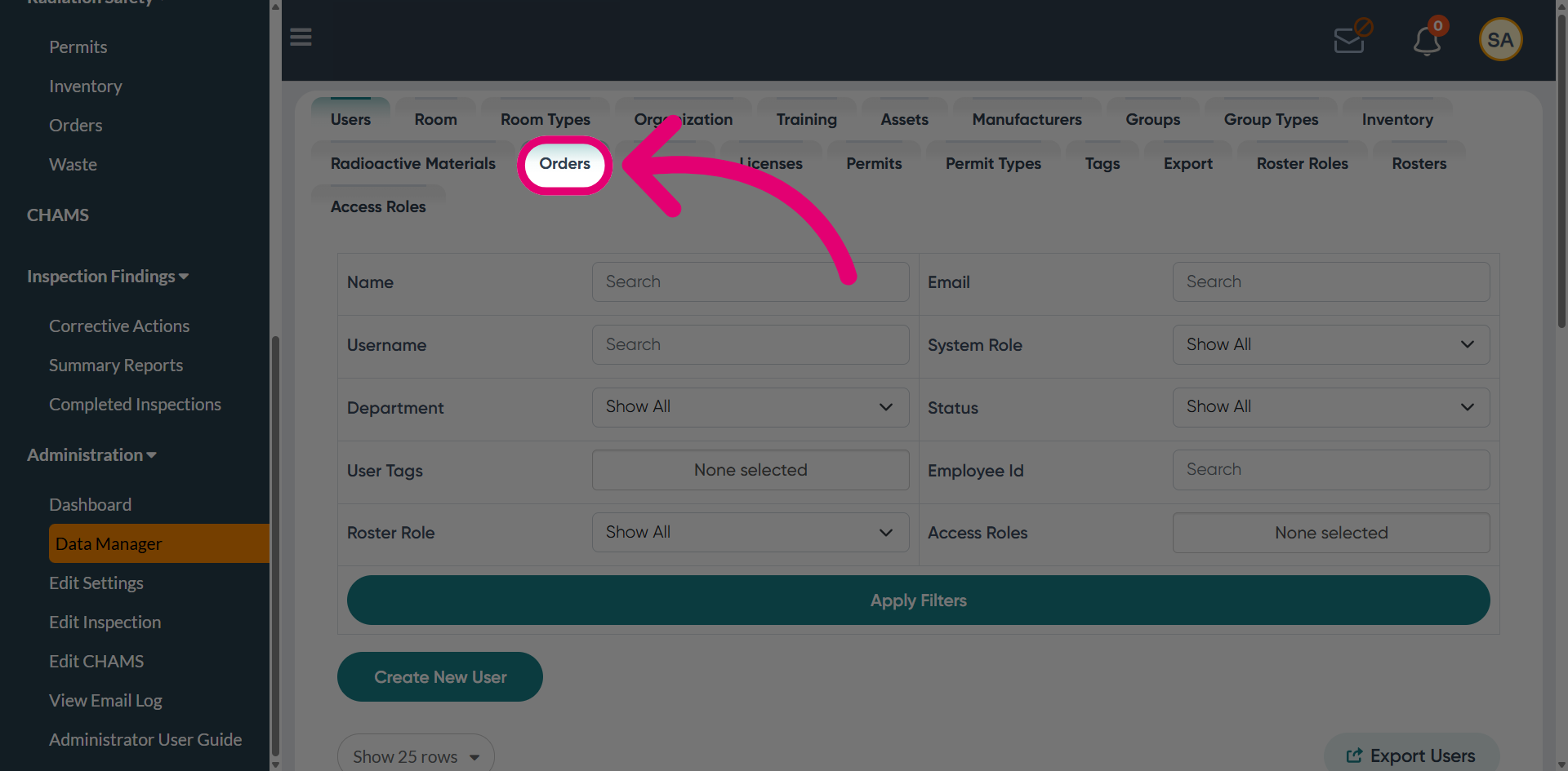 Switch to the 'Orders' tab