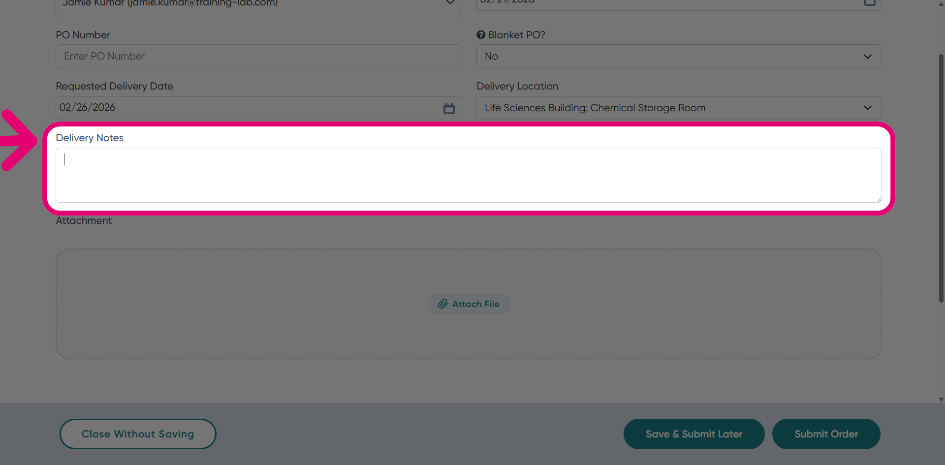 Add delivery notes
