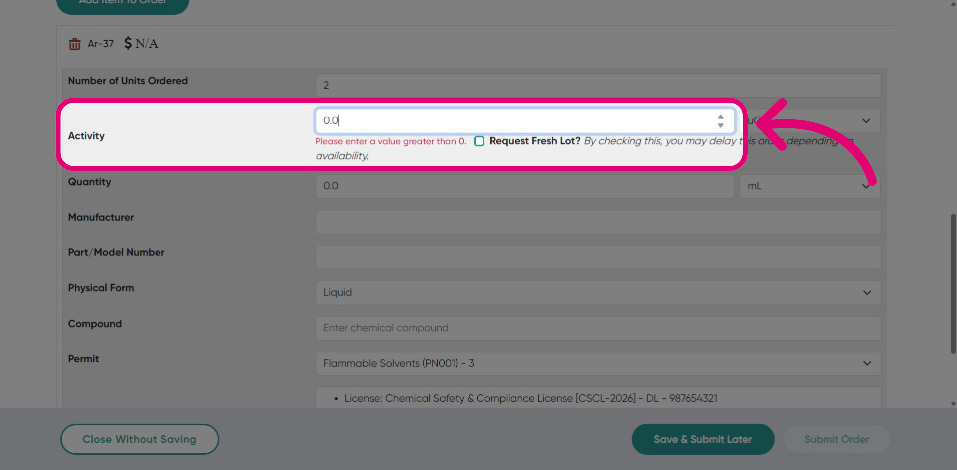 Enter activity value