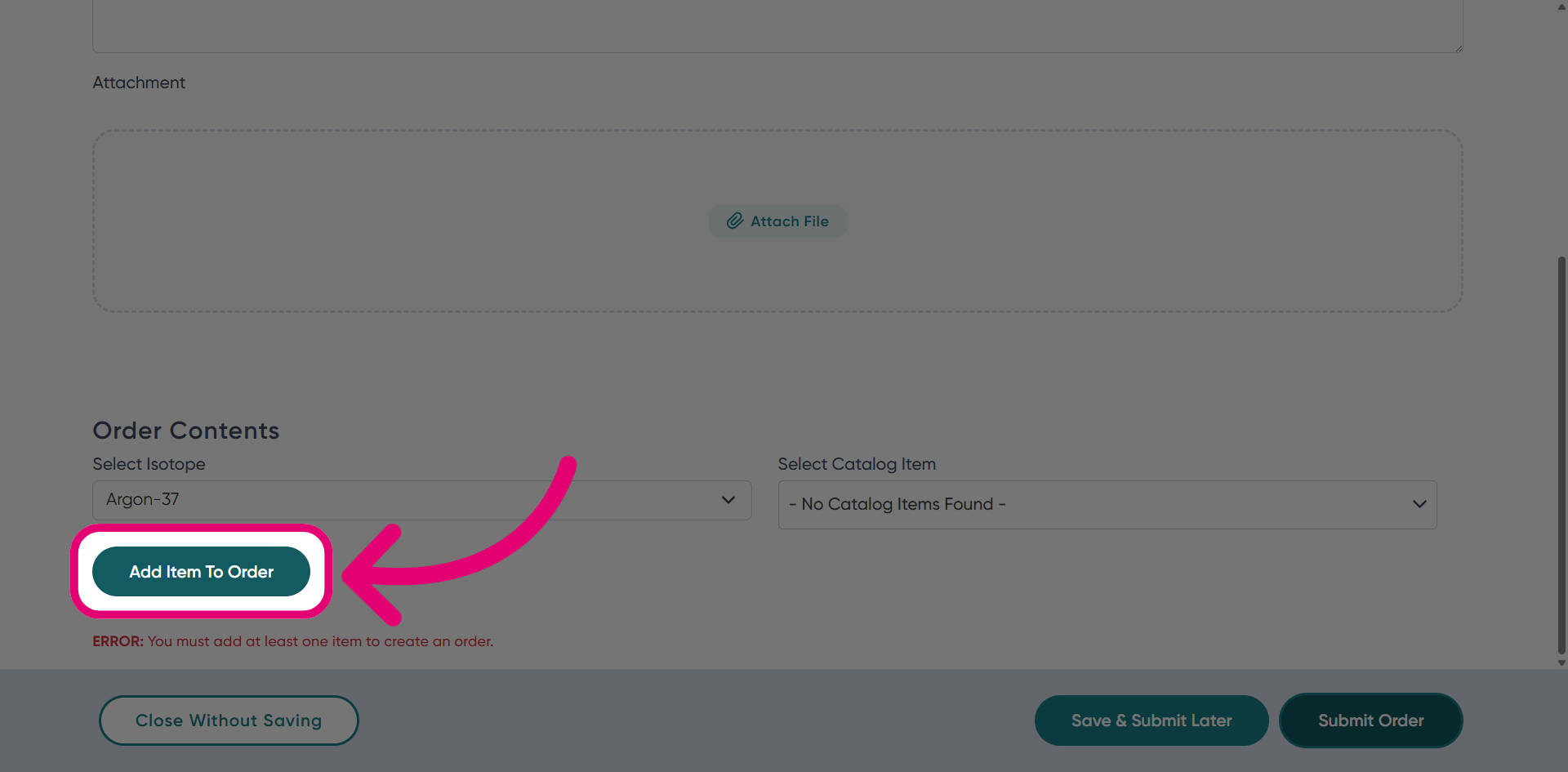 Click 'Add Item to Order'