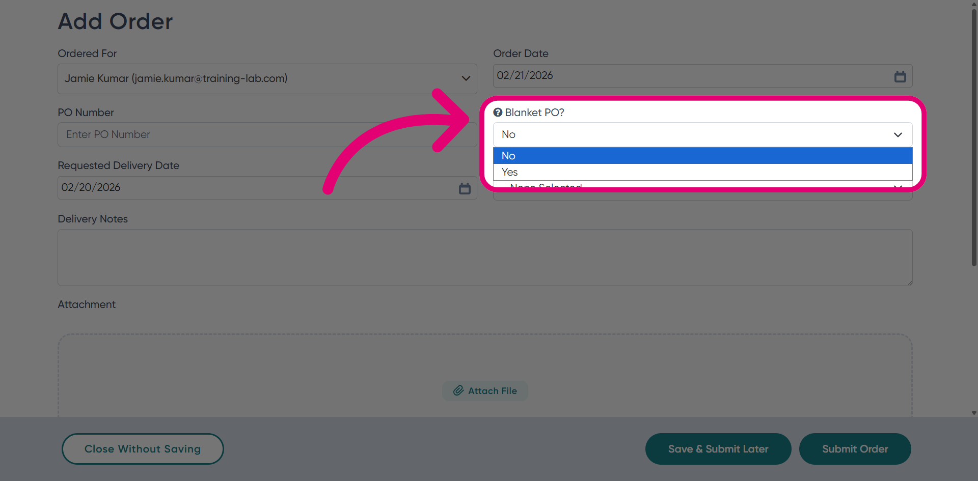 Select order confirmation