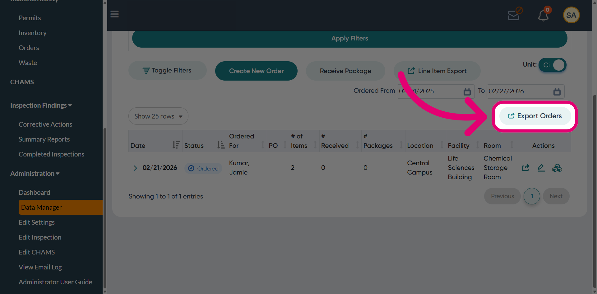 Click 'Export Orders'