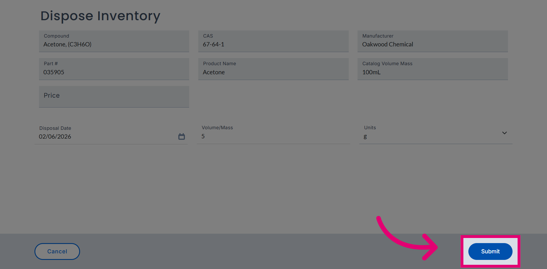 Submit Disposal Record