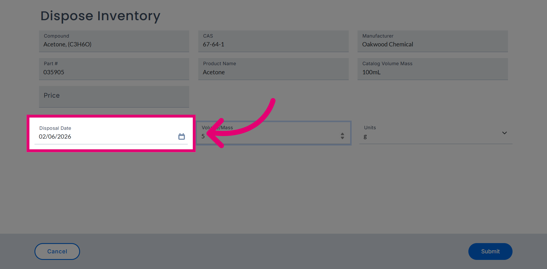 Open Disposal Date Picker