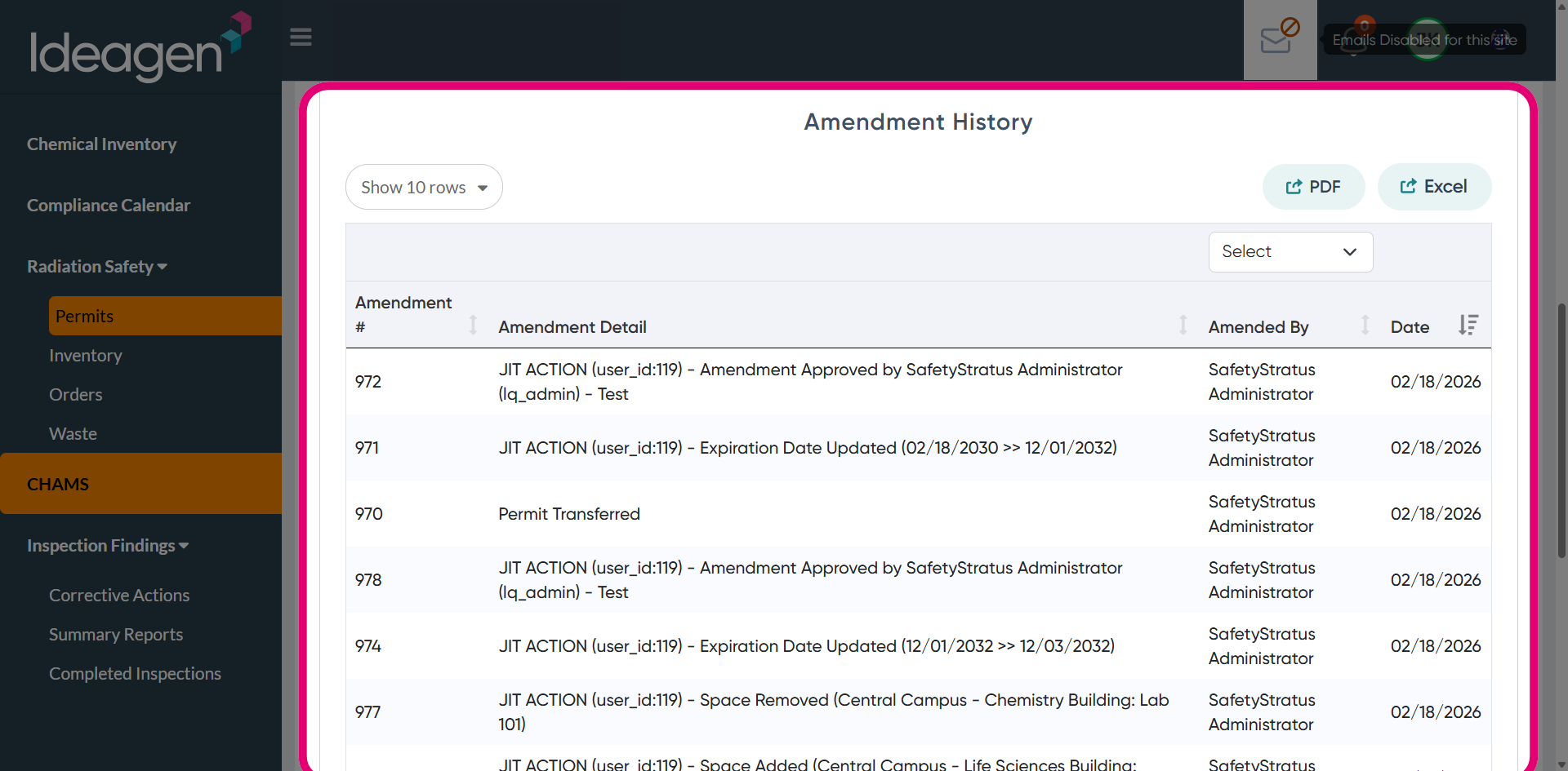 View amendment history