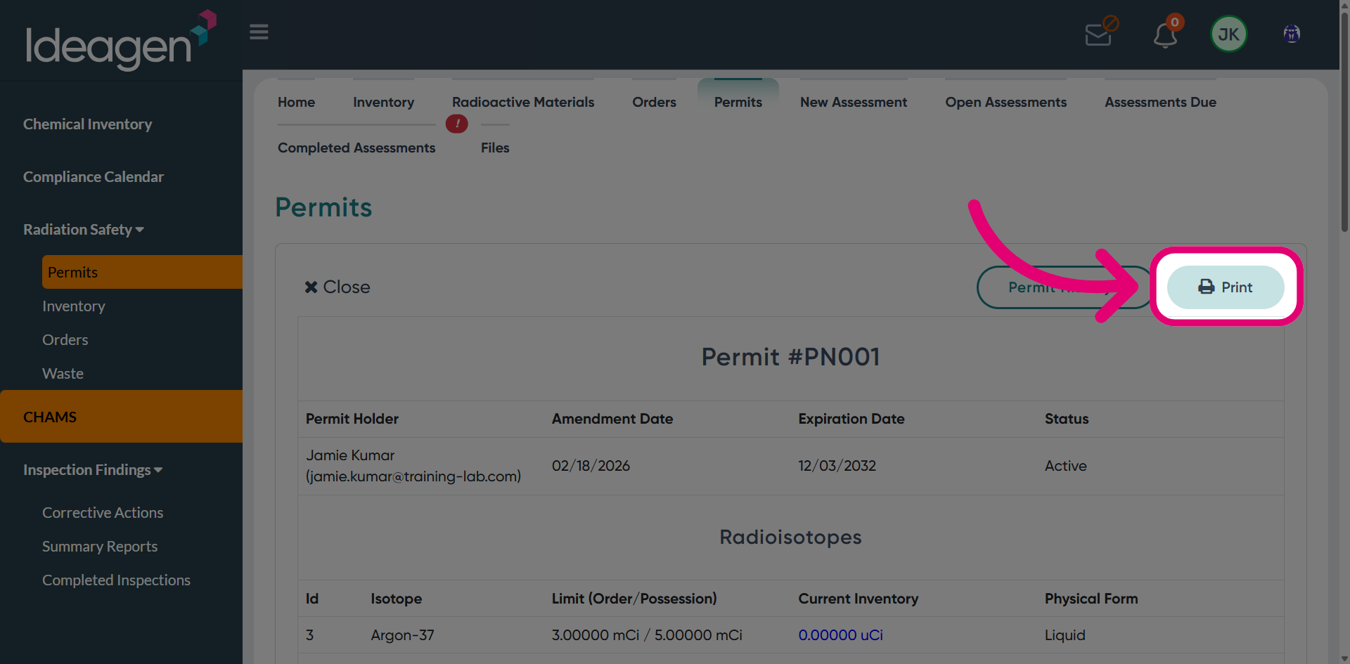 Click 'Print' to export