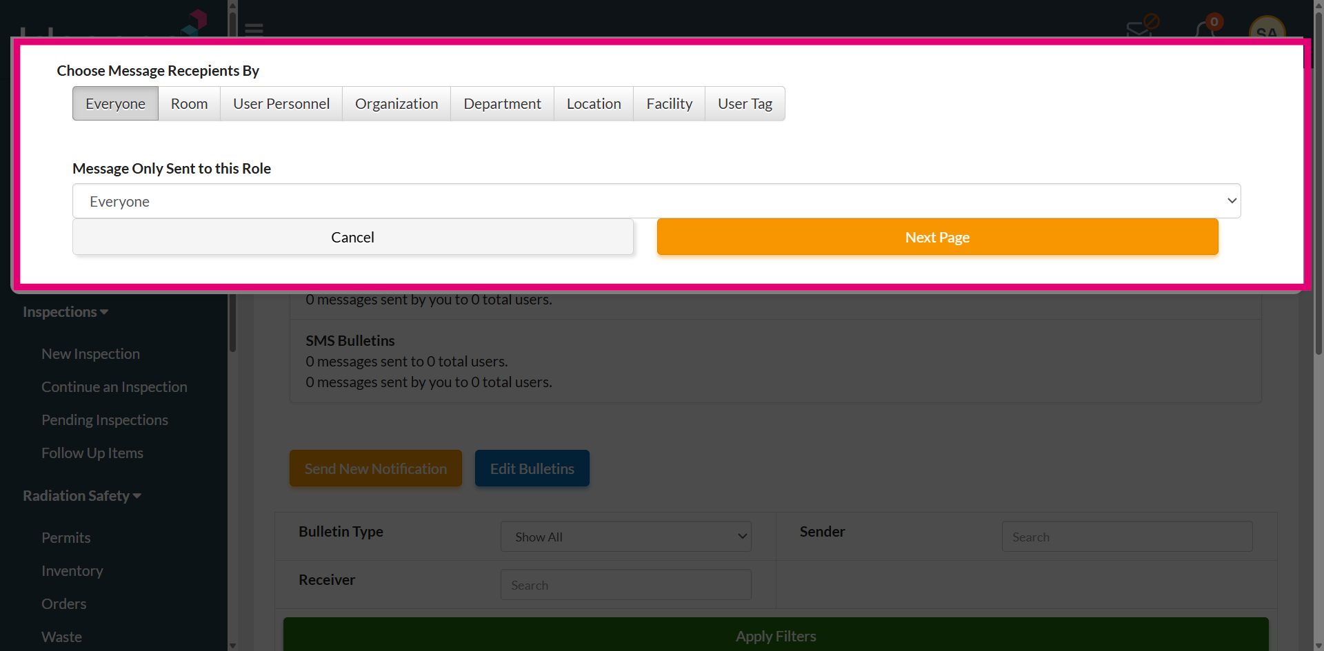 Recipient page overview
