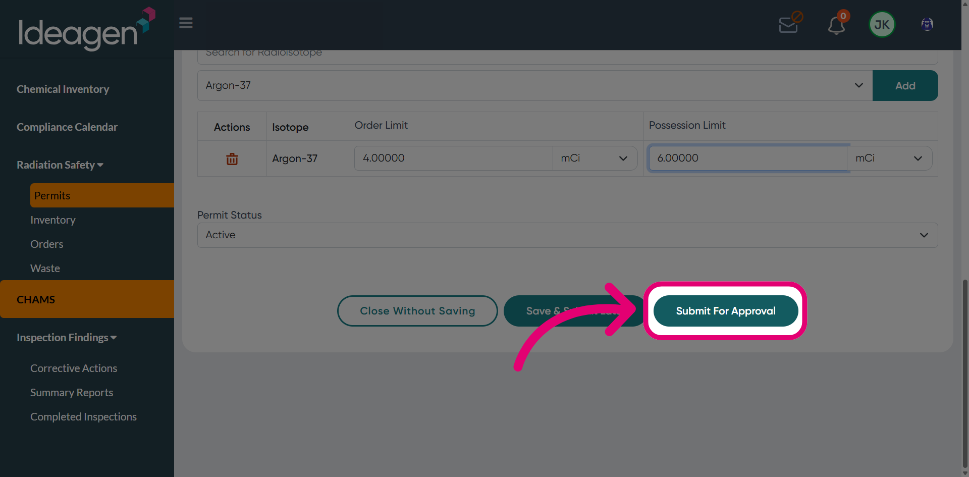 Click 'Submit for Approval'