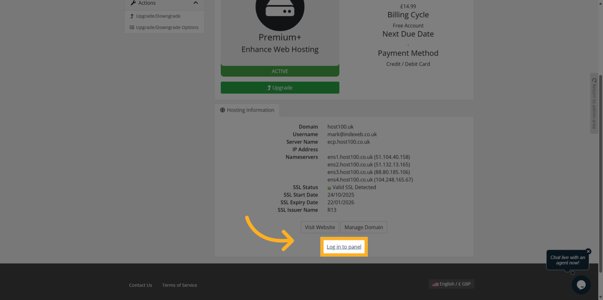 Click Log In To Panel