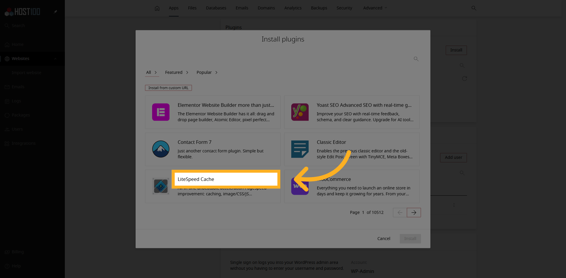 Select LiteSpeed Cache Plugin