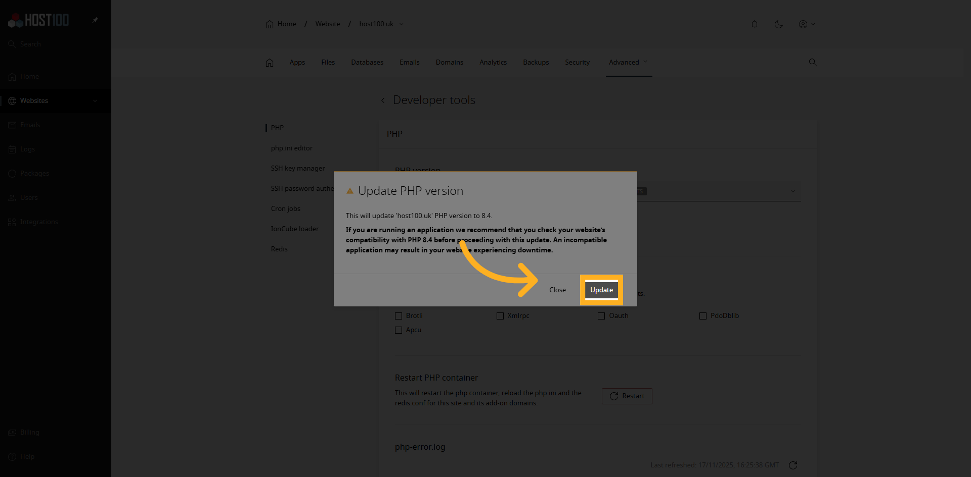 Apply PHP Version Update