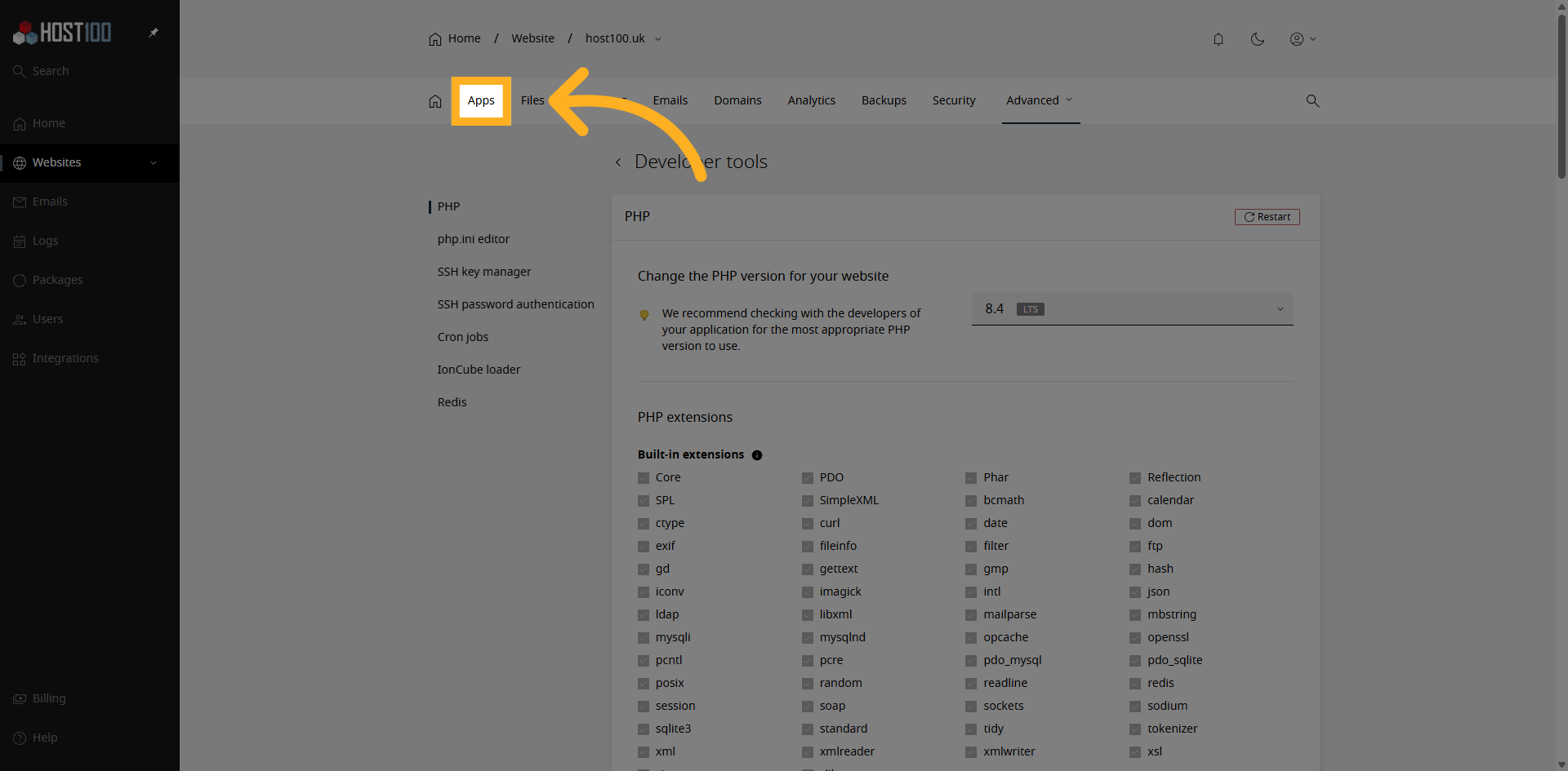 Navigate to Apps Section