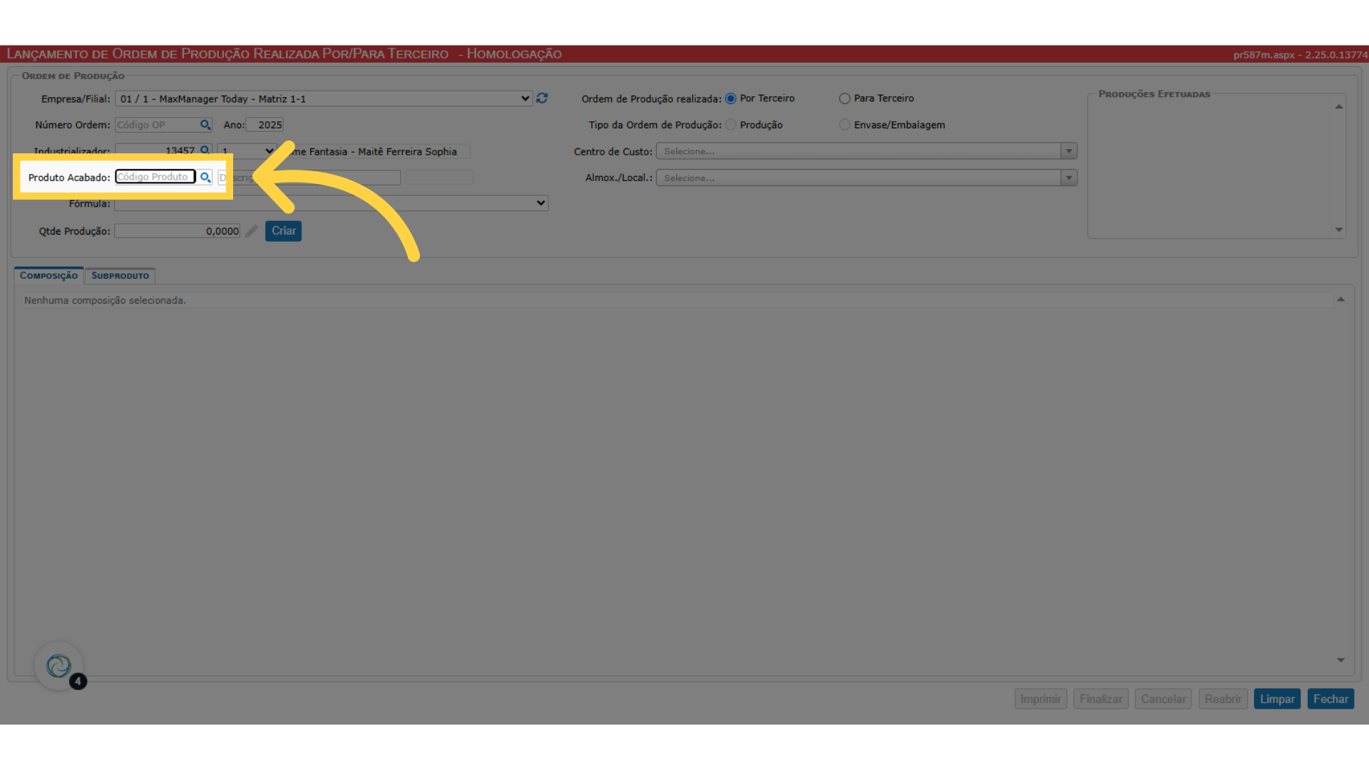 Informe o código do produto