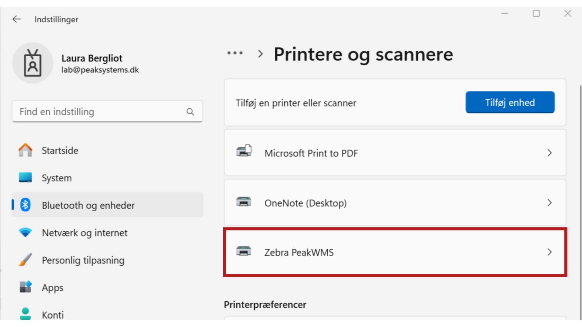 Vælg Printer