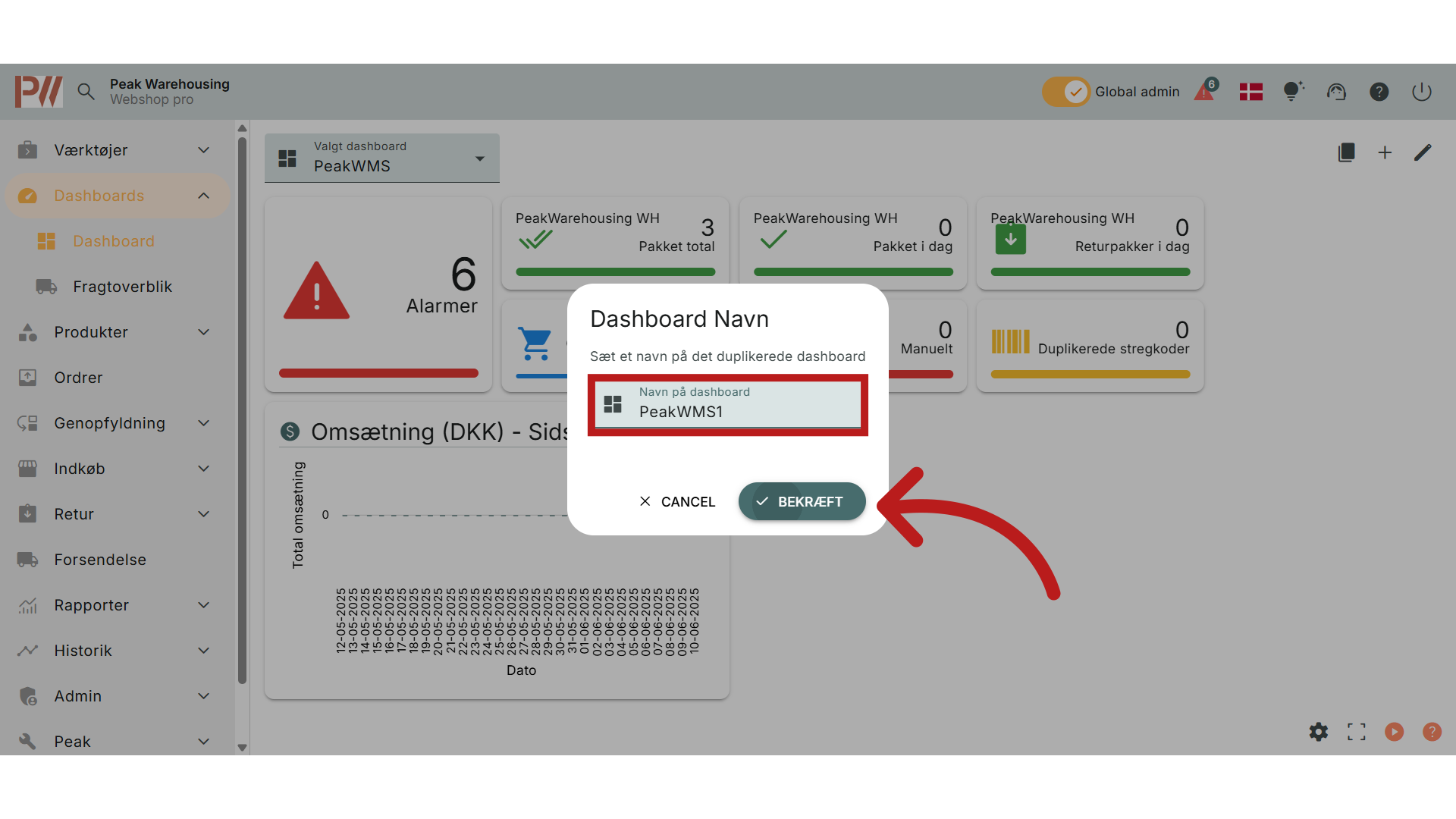 Udfyld 'Navn på dashboard'