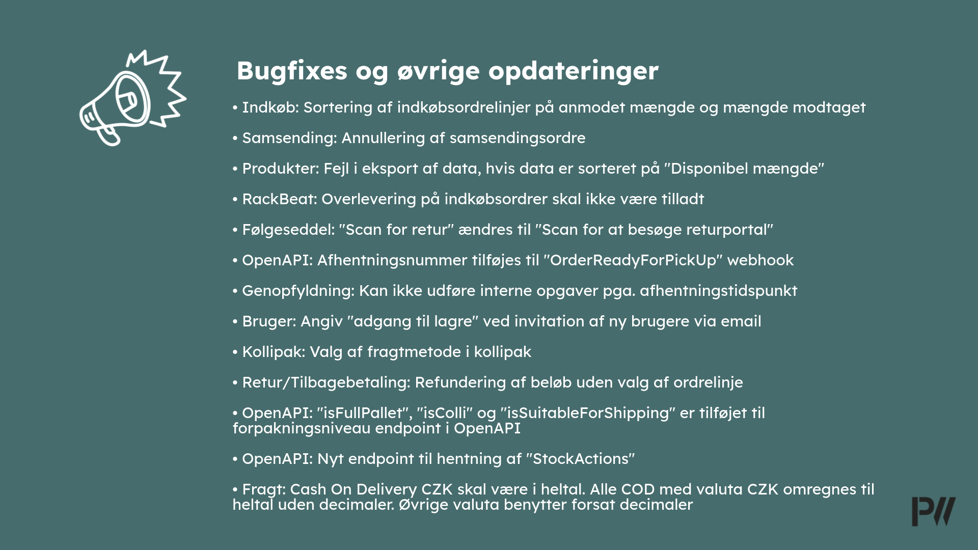 Bugfixes og øvrige opdateringer