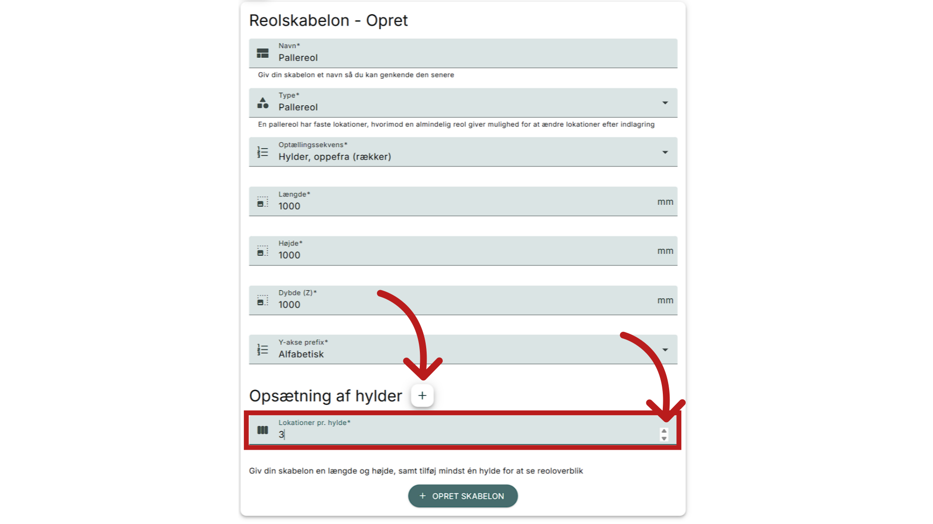 Tilføj hylder - klik på '+'