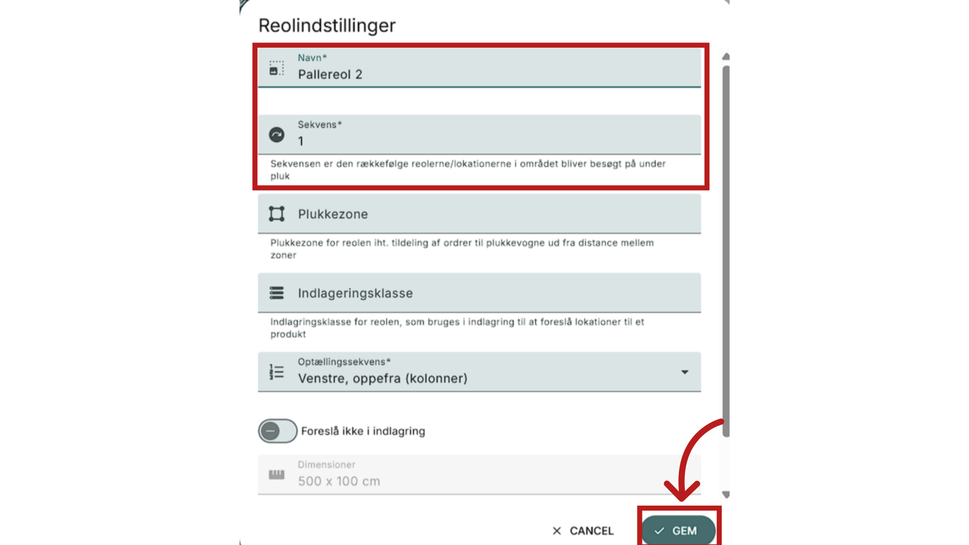 Indtast navn og sekvens