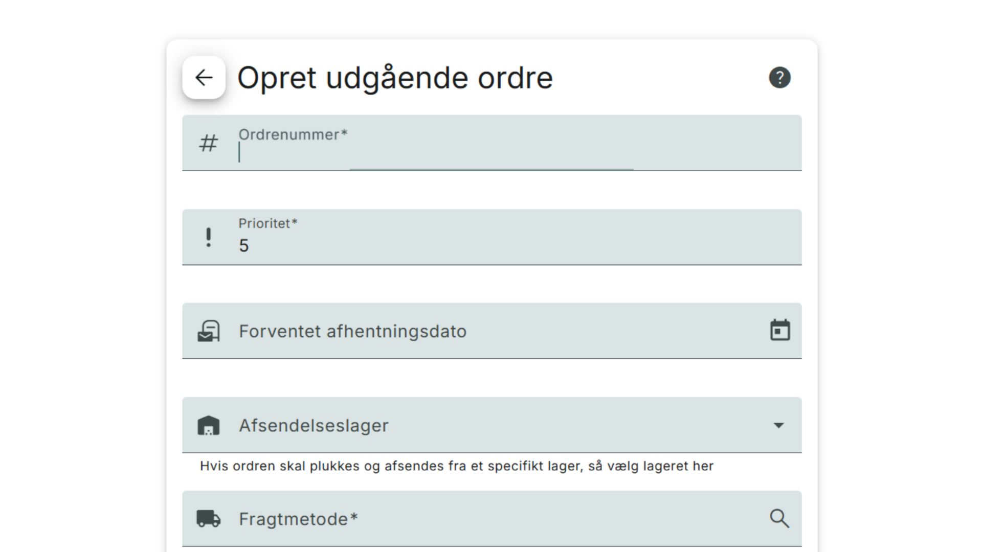 Indtast påkrævede oplysninger: Orde