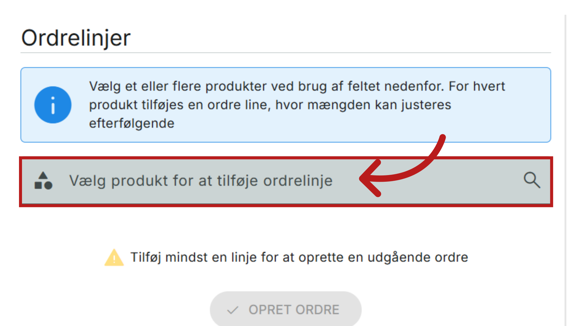 Tilføj produkter til ordre