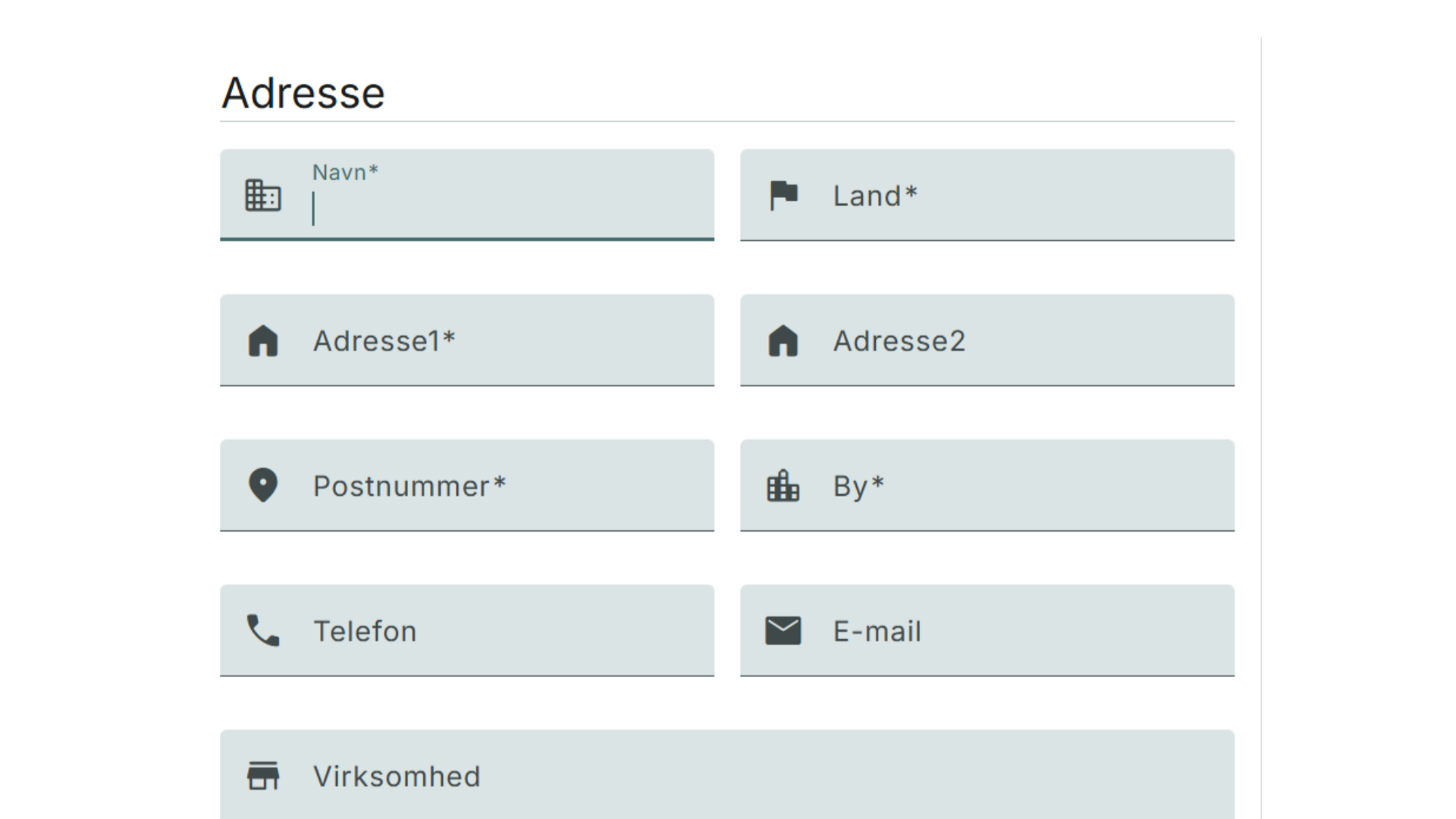 Indtast påkrævede oplysninger: Adresse