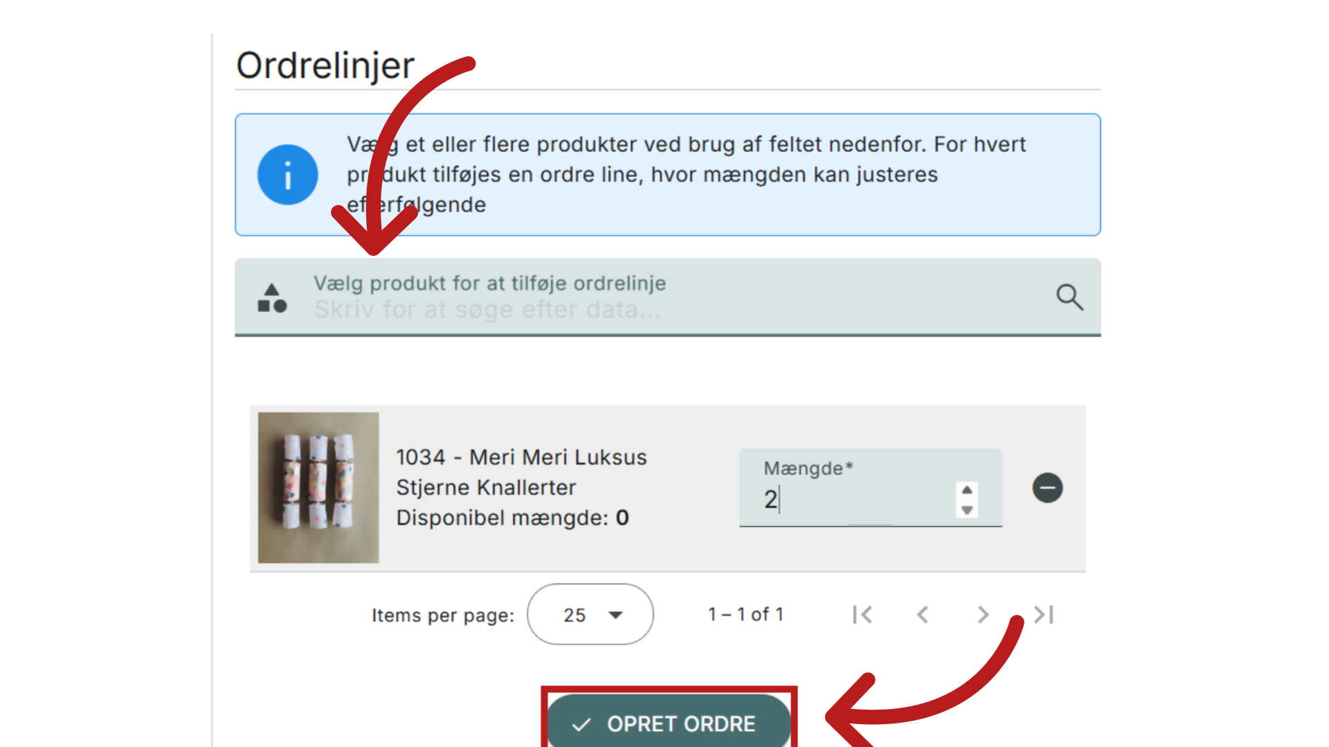 Klik på Opret ordre
