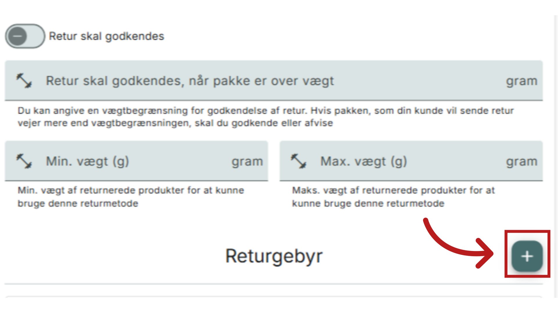 Opsæt returgebyr 