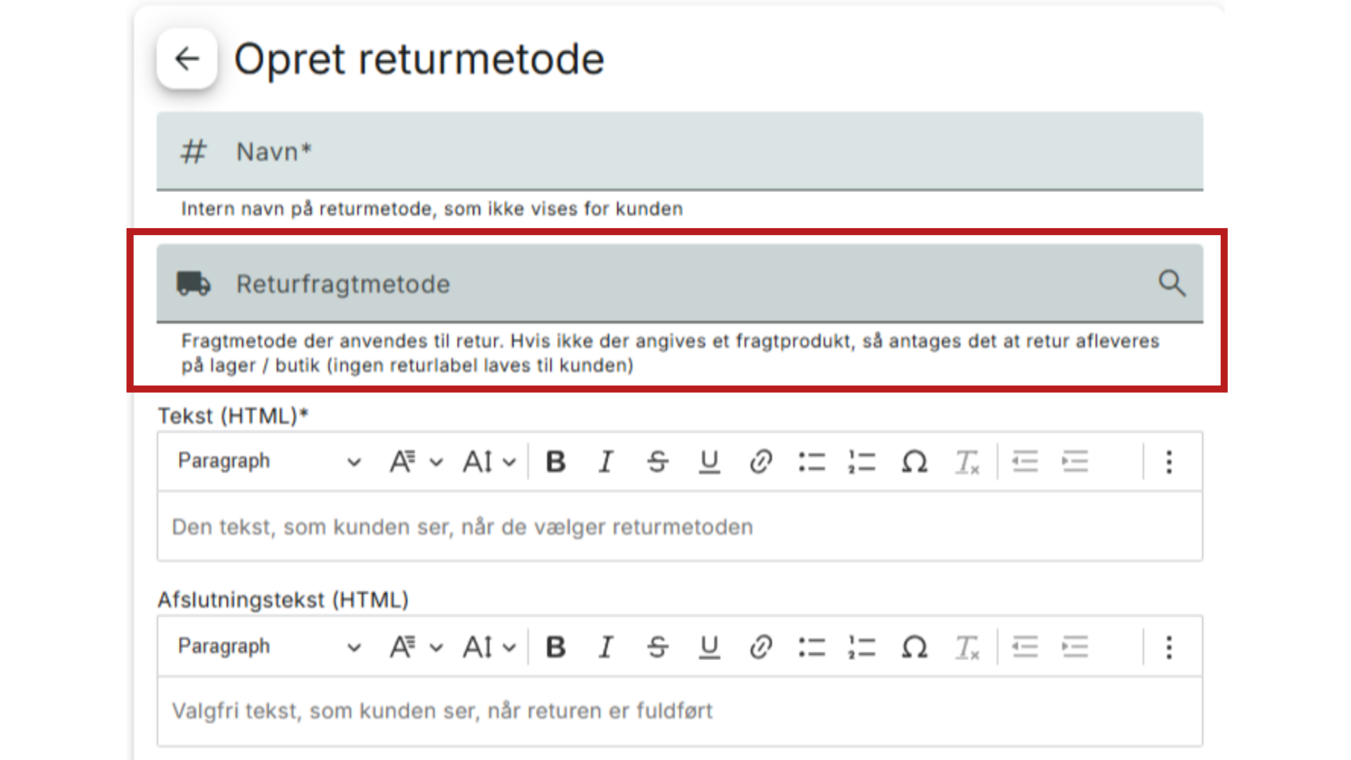 Angiv returfragtmtode