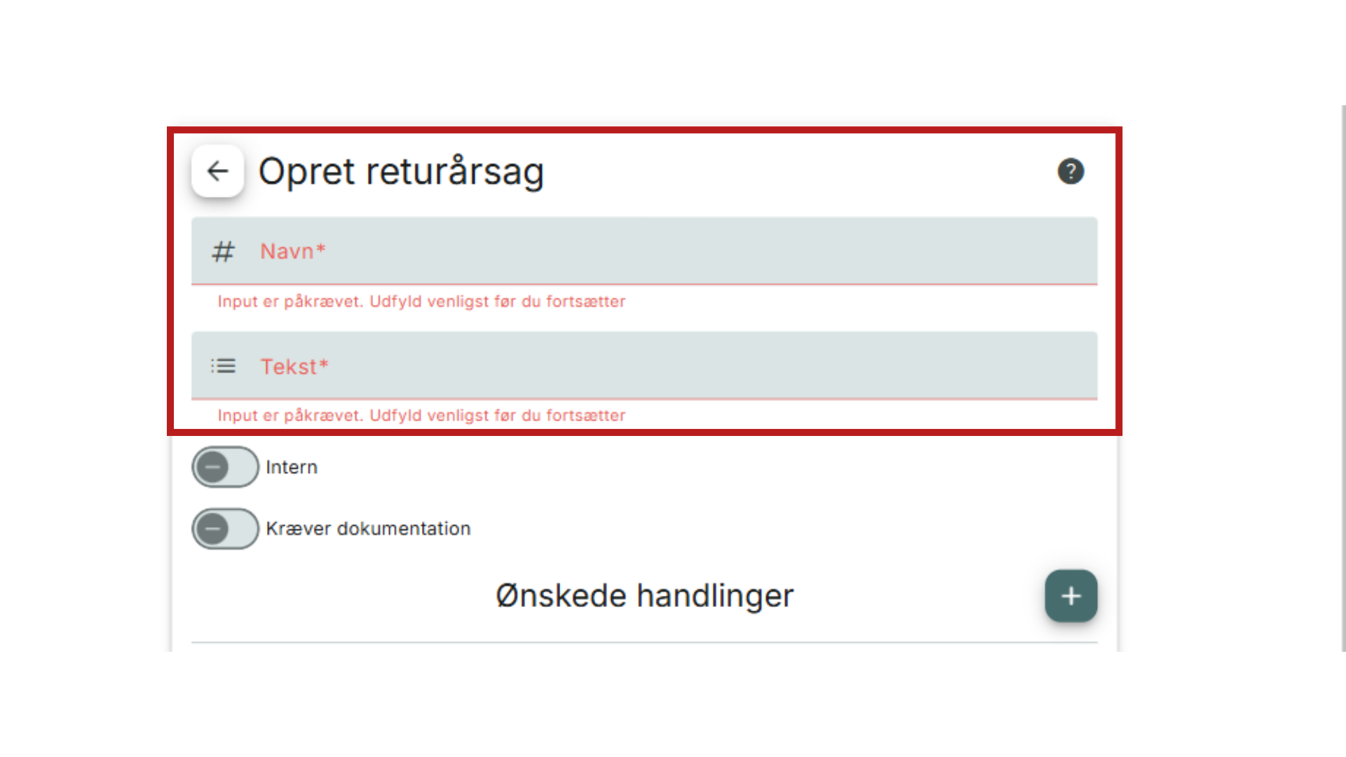 Opret returårsag