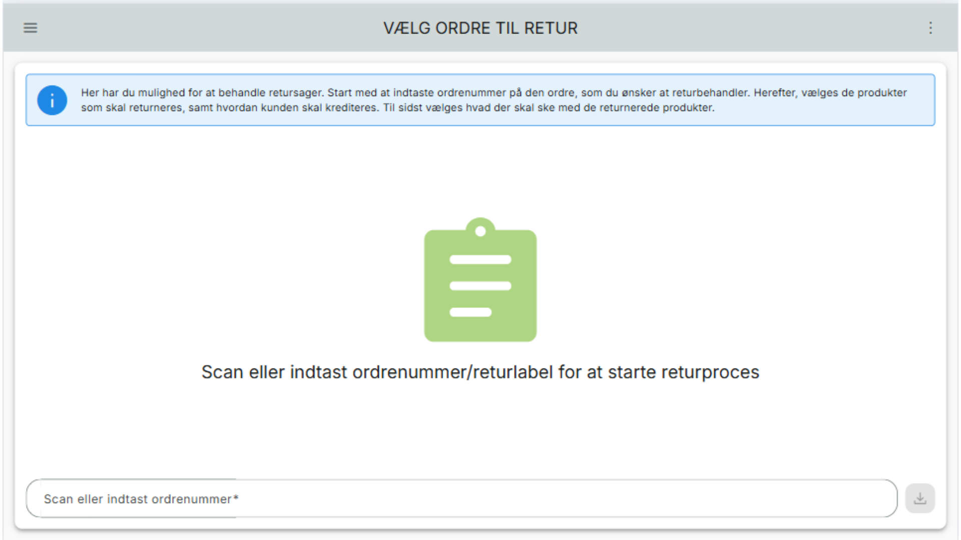 Scan ordrenummer eller returlabel