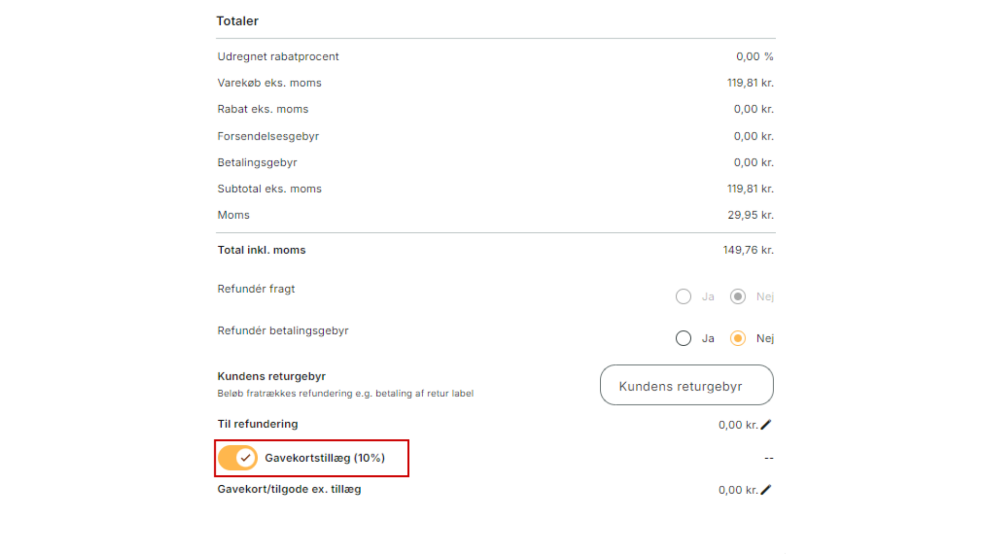 Gavekort refunderingsbonus 