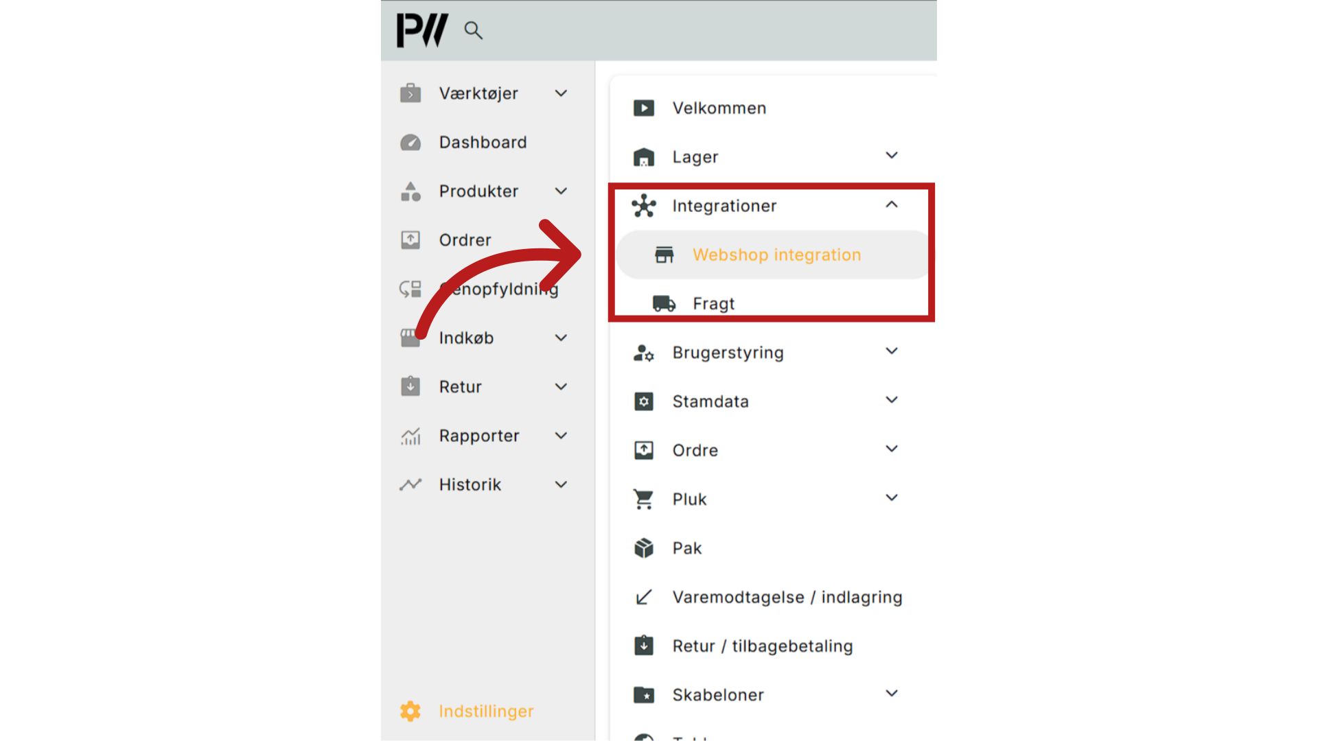 Gå til Integration > Webshop integration