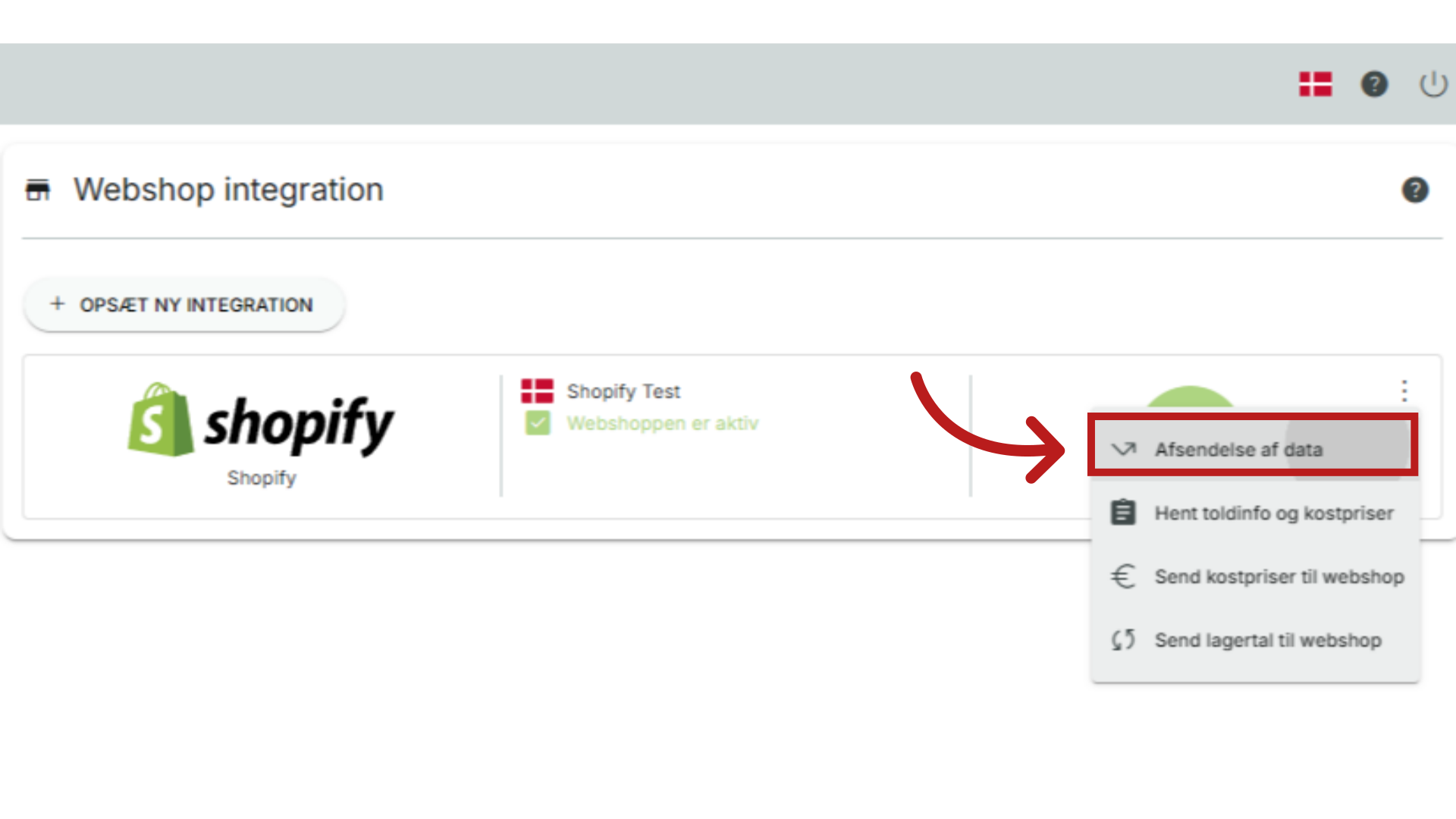 Klik “Afsendelse af data”.