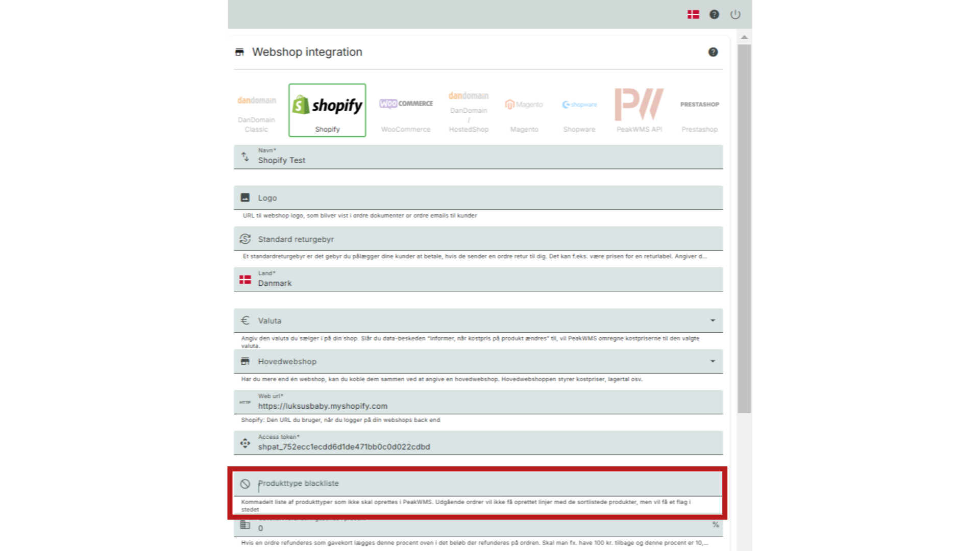 Produkttype blacklist