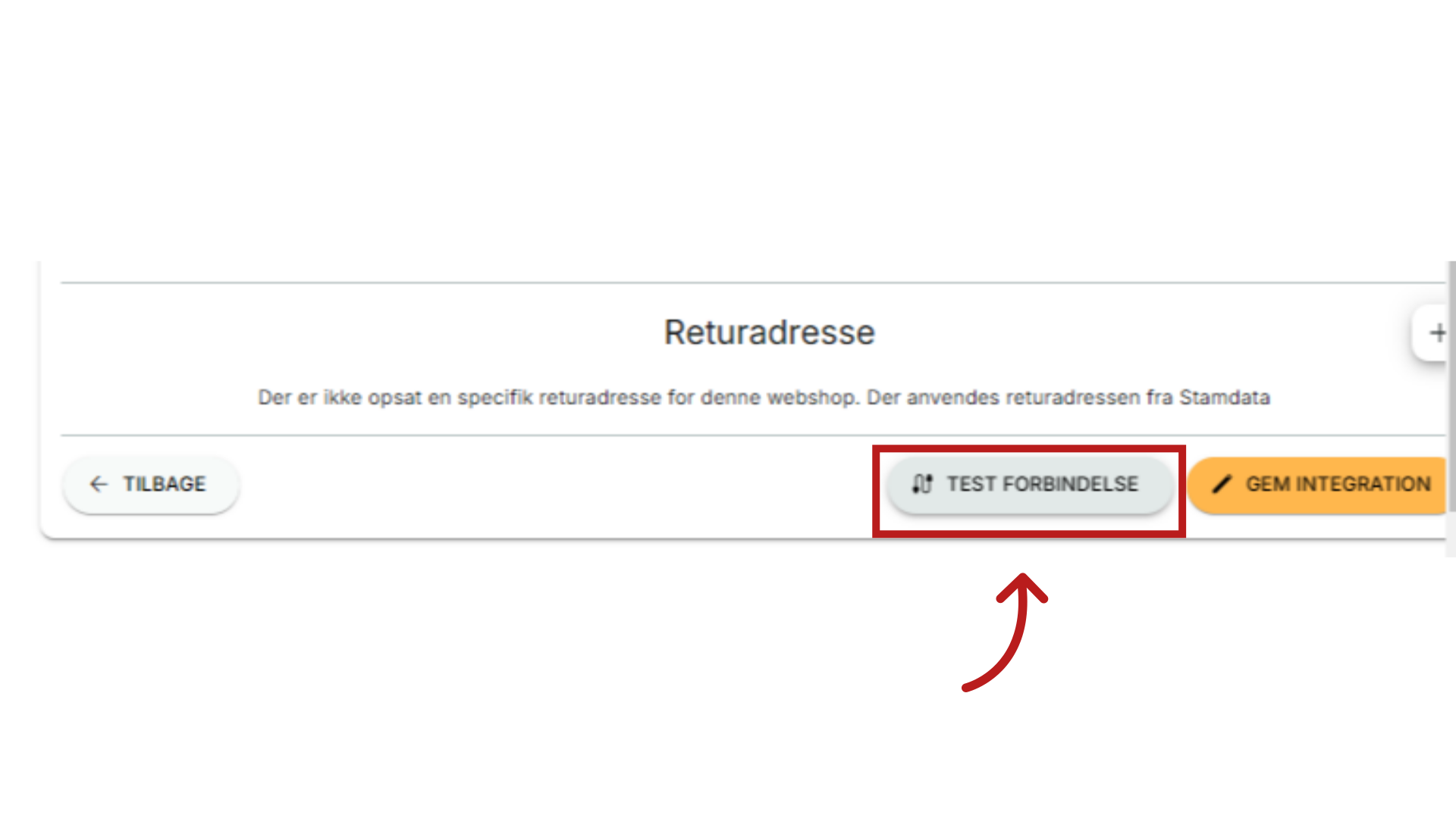 Klik 'TEST FORBINDELSE'