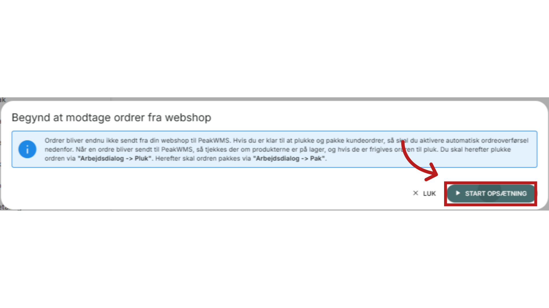 Klik 'START OPSÆTNING'
