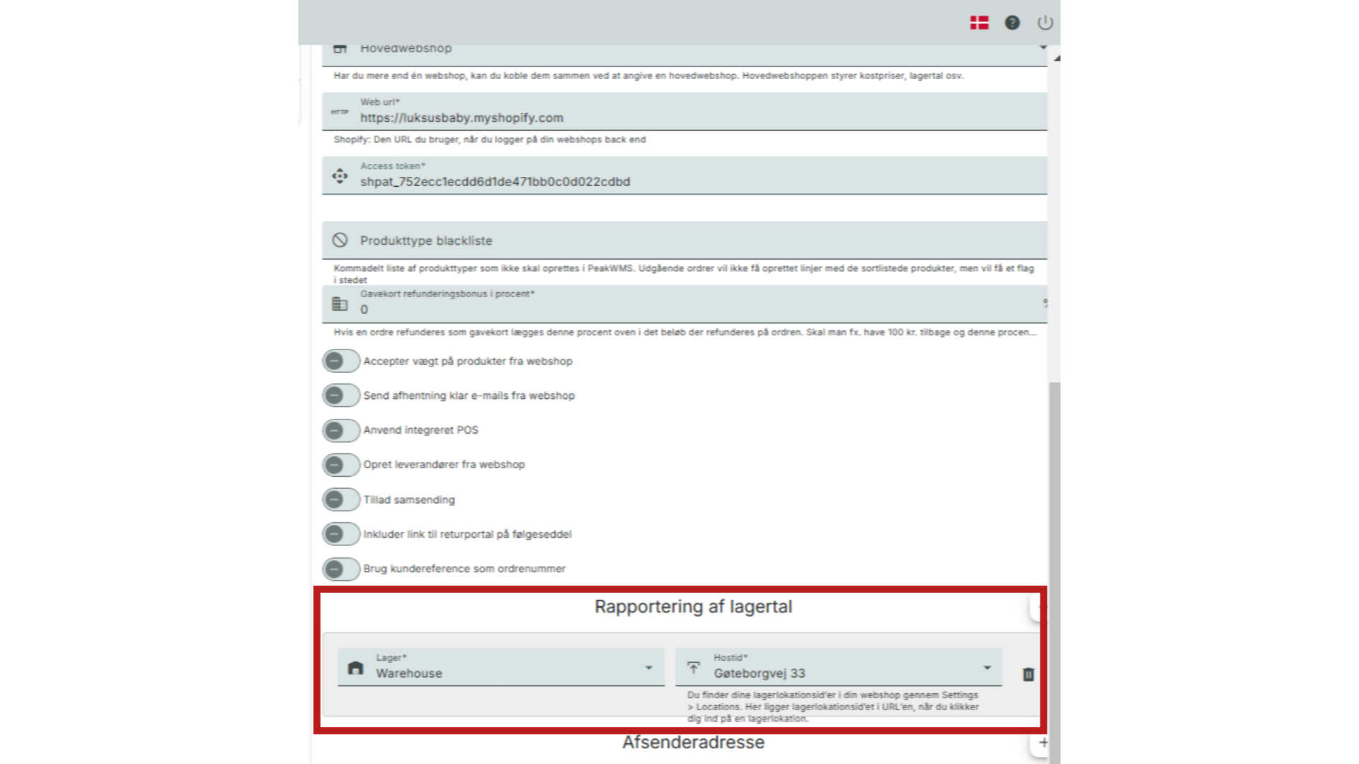 Rapportering af lagertal