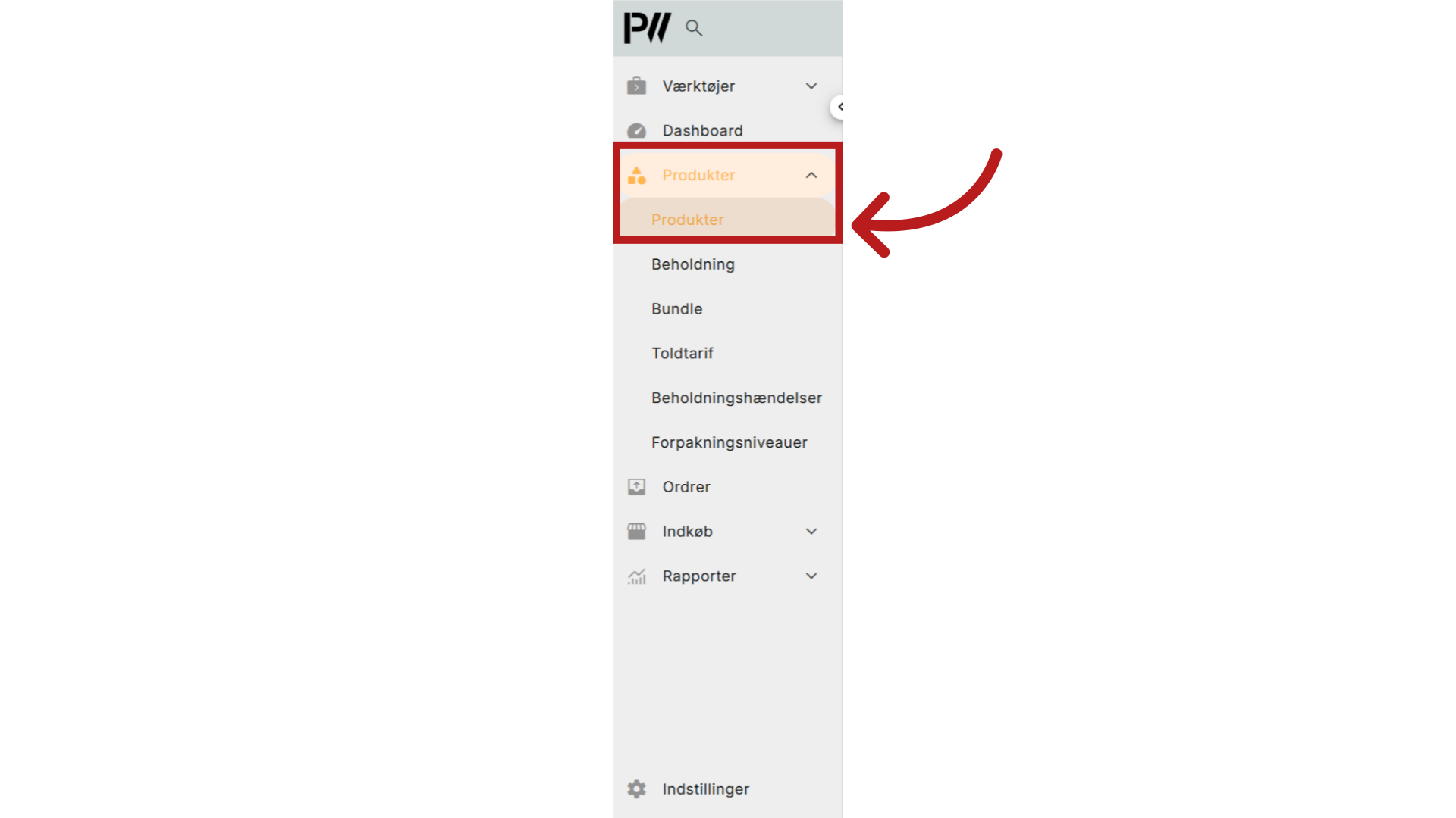 Gå til Produkter og vælg Produkter