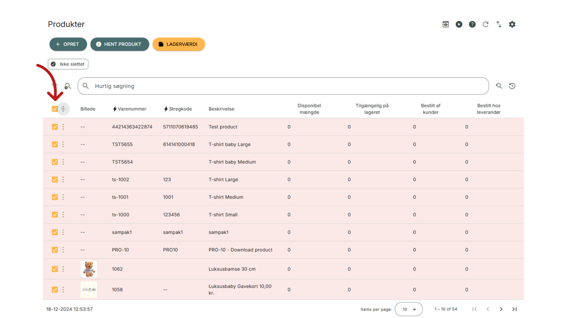 Afkryds alle produkter via bulk-action